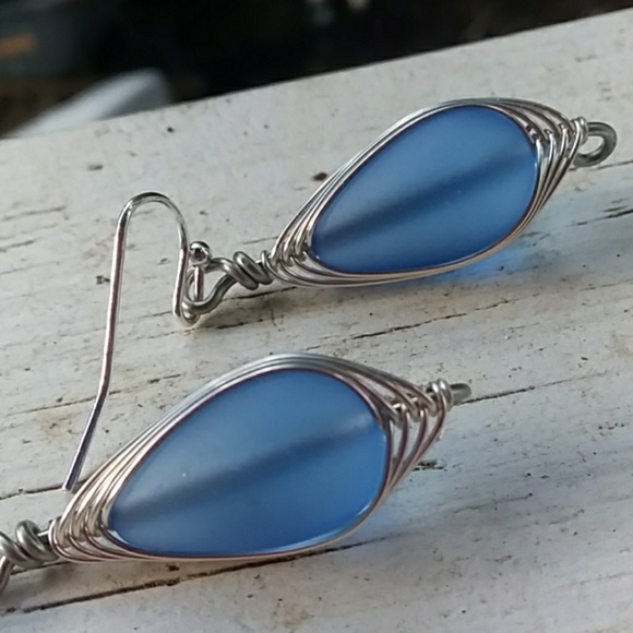 Cobalt Blue Sea Glass Artisan Earrings - Picture 3 of 5